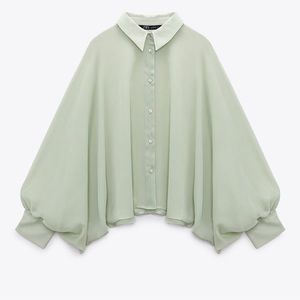 VOLUMINOUS SLEEVE SHIRT, Sea green, small